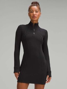 lululemon athletica Black Long-Sleeve Zip Front Dress Rare Define
